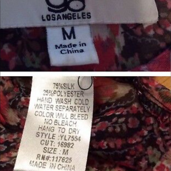 YA LOS ANGELES Black Red Floral Sheer Ruffle TOP M - Picture 9 of 11